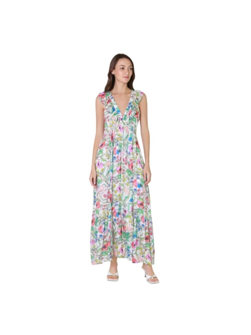 OLIPHANT ruffle v-neck maxi dress in zinnia multi Size XS